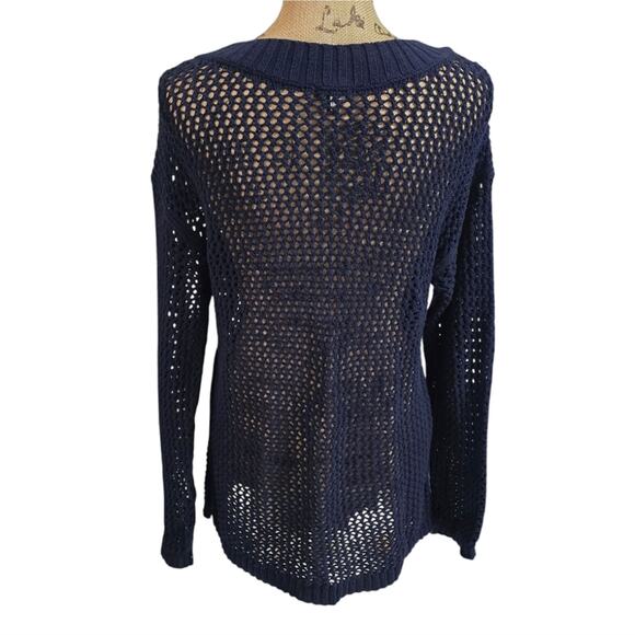 Talbots Open Weave Navy Blue‎ Women's Sweater Size Medium - Picture 4 of 8